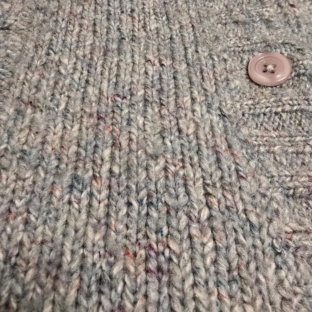 L.L. Bean Blue Confetti Tweed Cable Knit Cardigan Sweater Size M - Picture 13 of 13